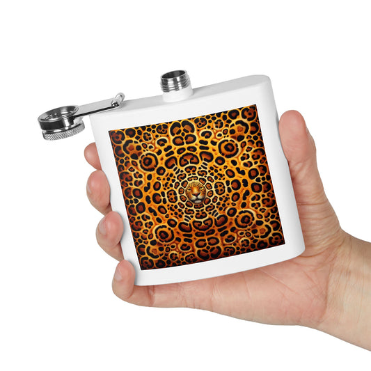Tropical Stainless Steel 6 oz. Flask, Many Colors – Kaleidoscope Jaguar Spots