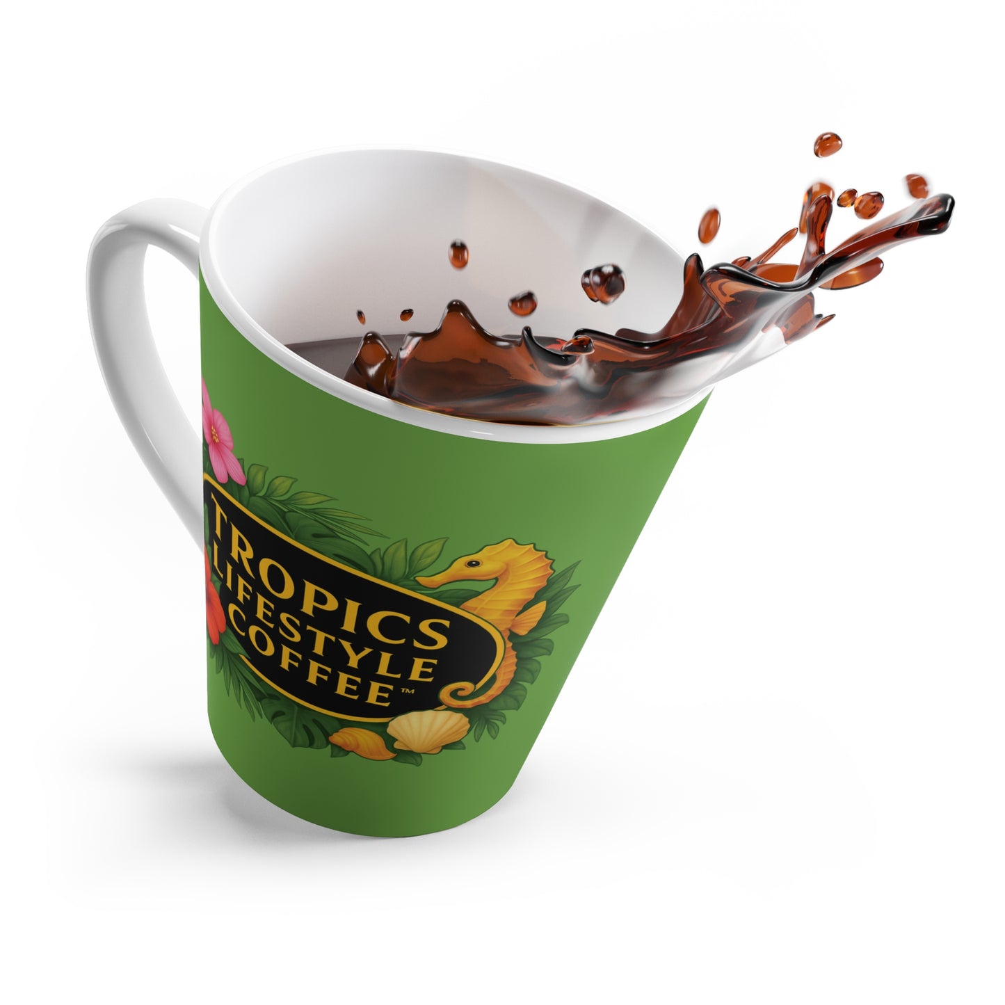 Latte White Mug - Seahorse Fantasy, Green / TLCoffee Logo