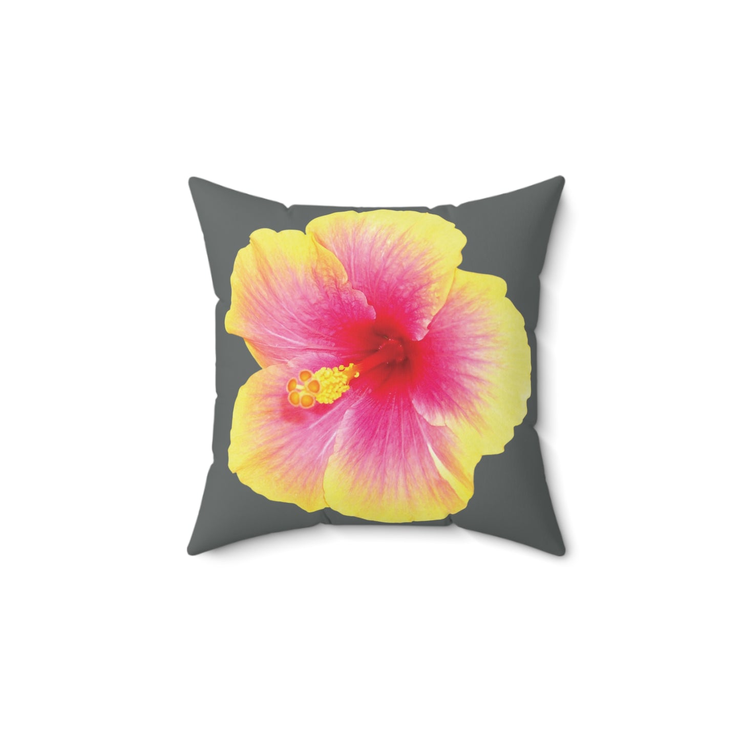 Decorative Pillow - Accent Cushion, 4 Sizes / Photo Yellow Hibiscus, Dark Grey