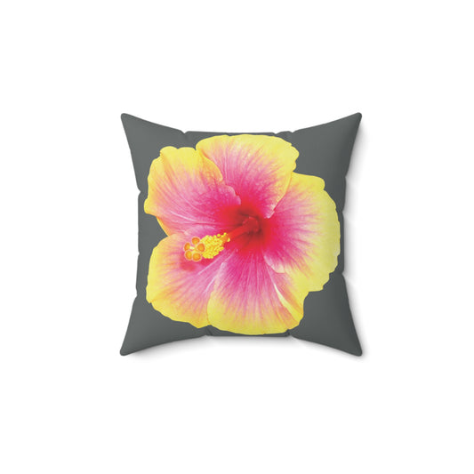 Decorative Pillow - Accent Cushion, 4 Sizes / Photo Yellow Hibiscus, Dark Grey