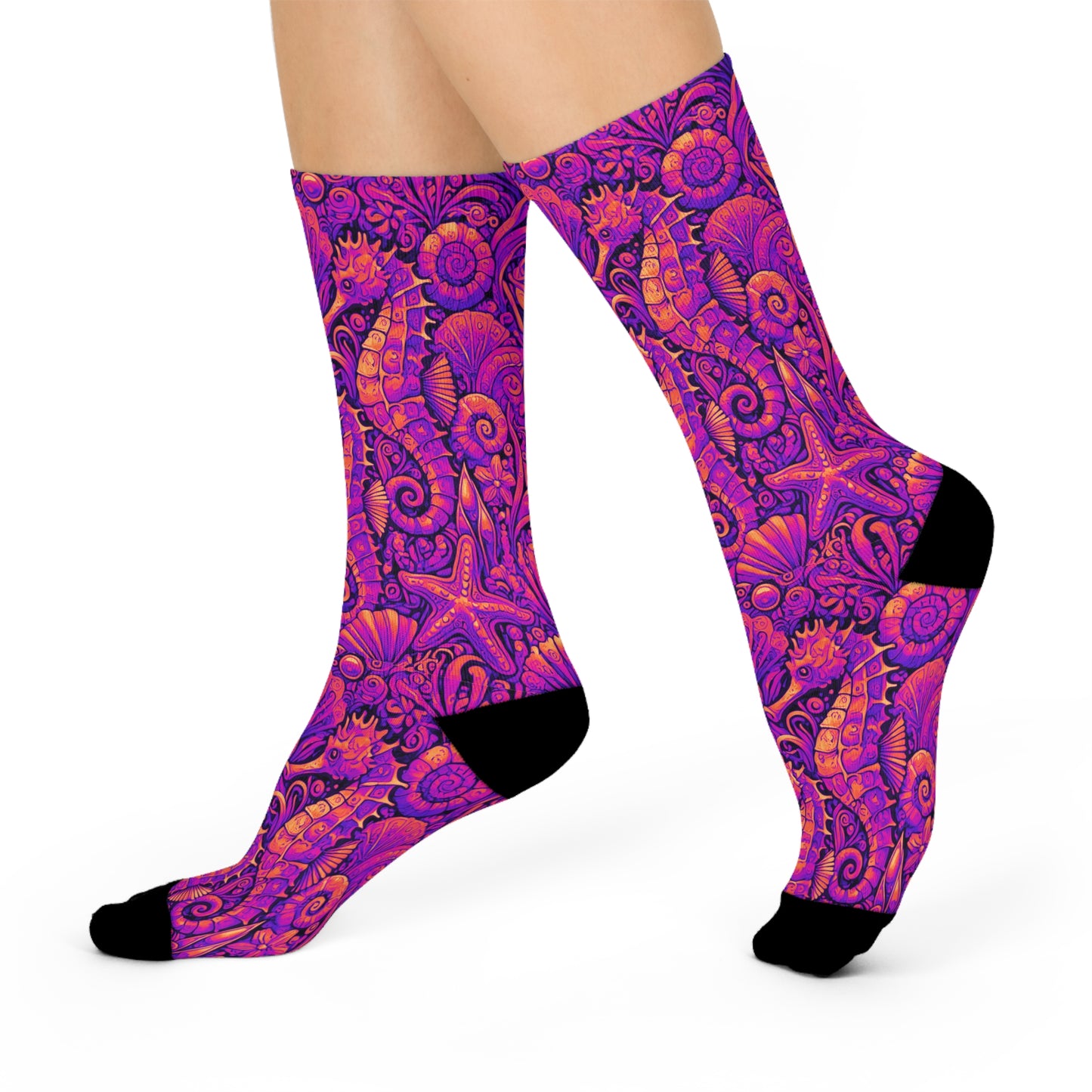 Cushioned Crew Socks - Seahorses, Heatwave