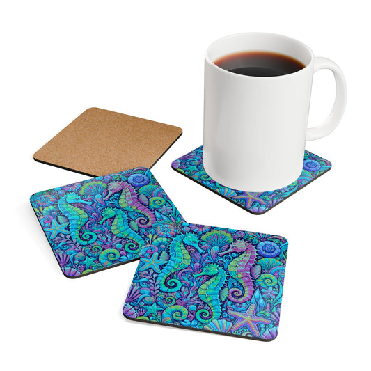 Coaster Set - Seahorses Turquoise Pop