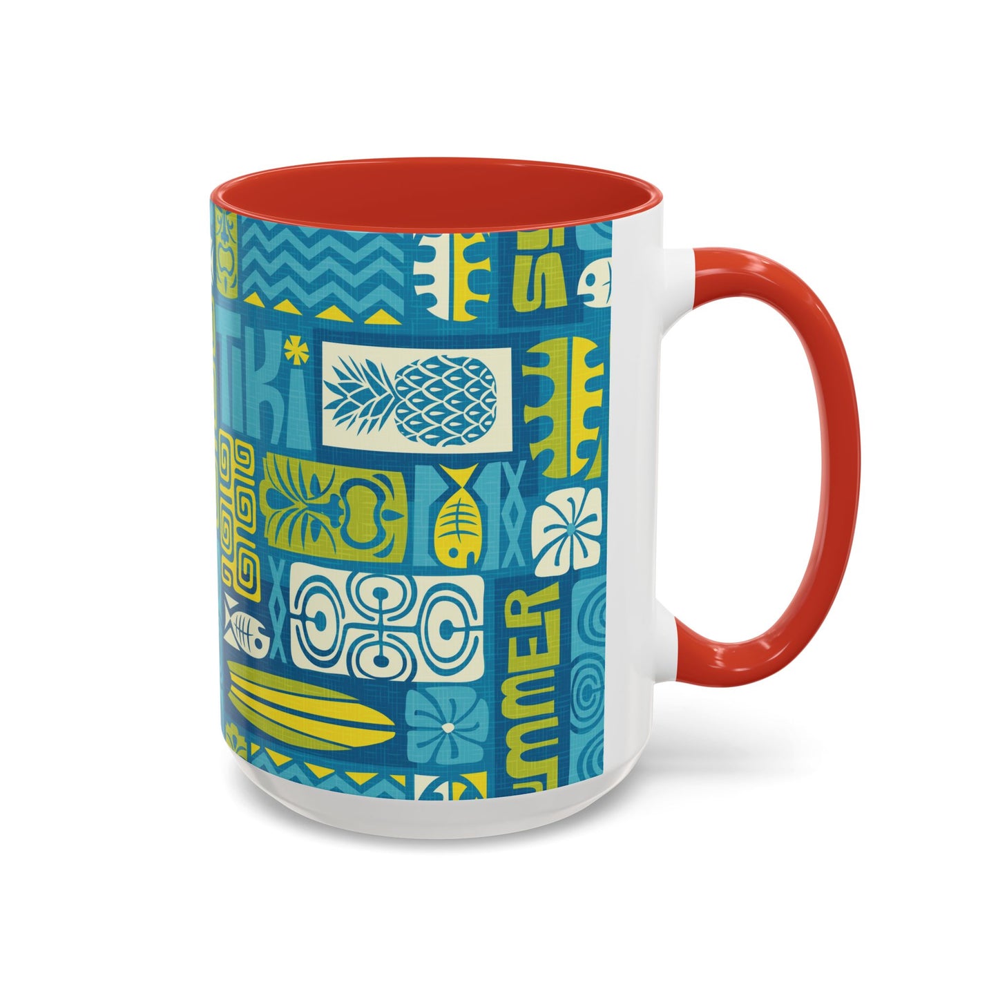 Accent Coffee Mug (11, 15oz), 8 Colors - Tiki Poster Blue