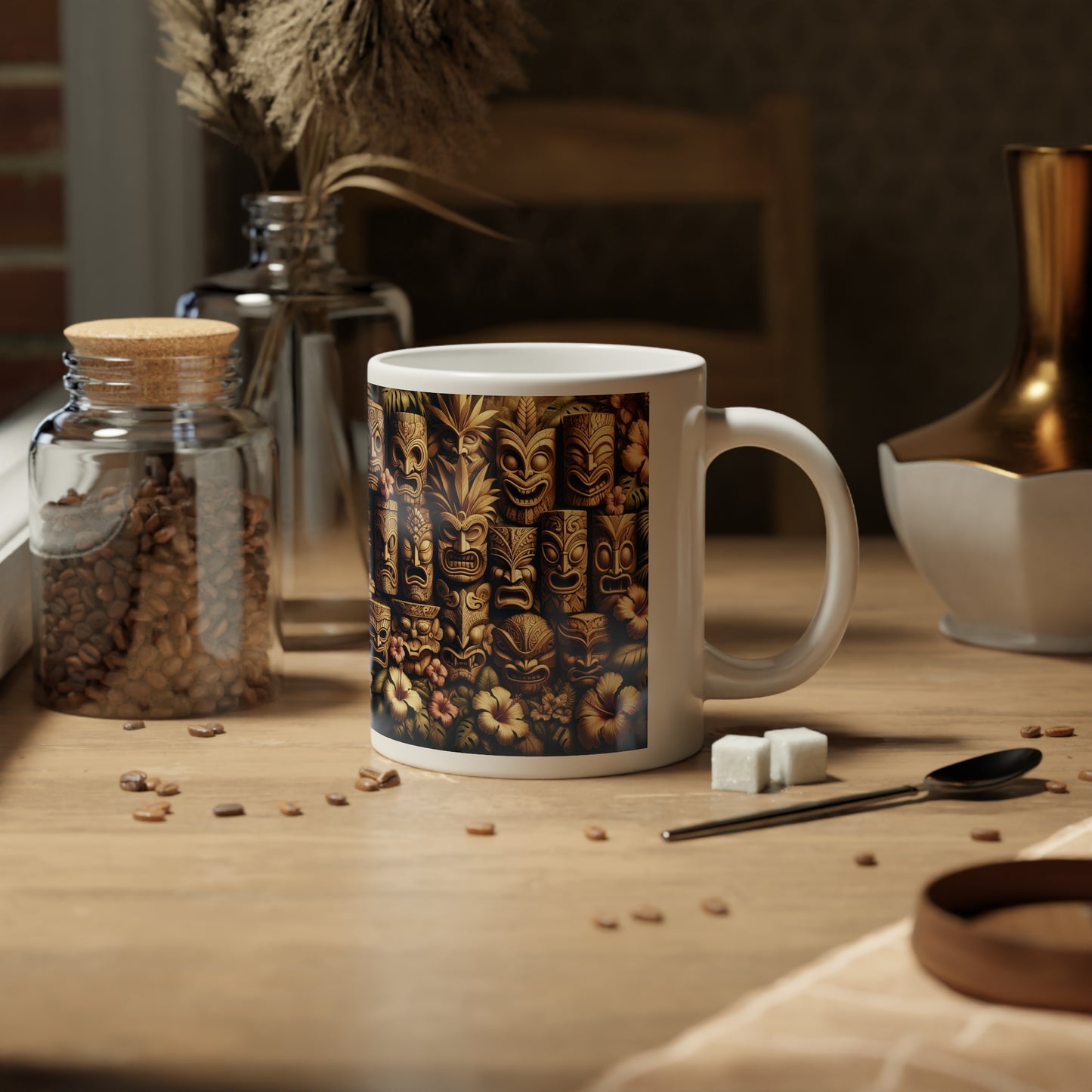 Jumbo Mug, 20oz, Tiki Totem Faces | Tropical Coffee Cup