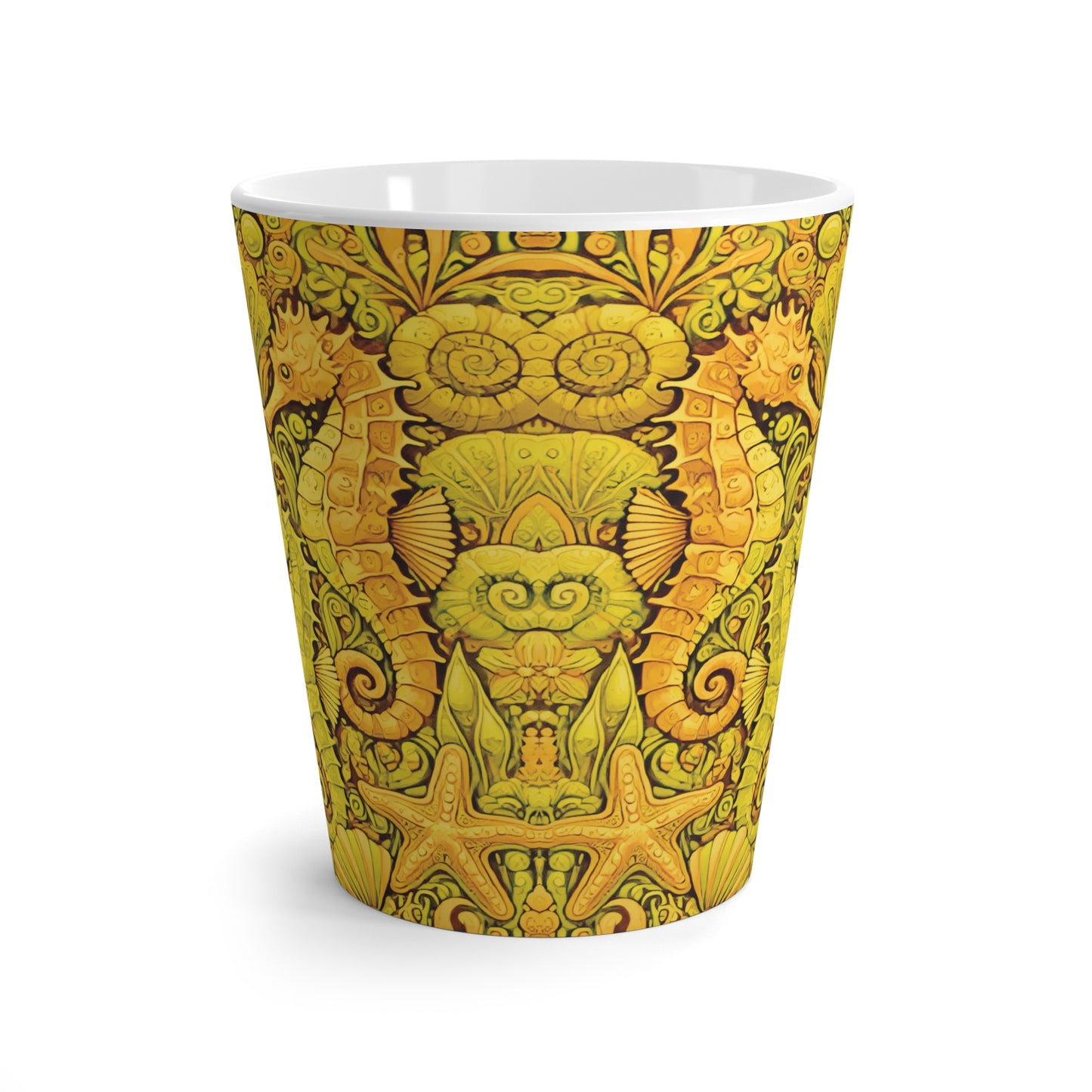 Latte White Mug - Seahorses, Yellow