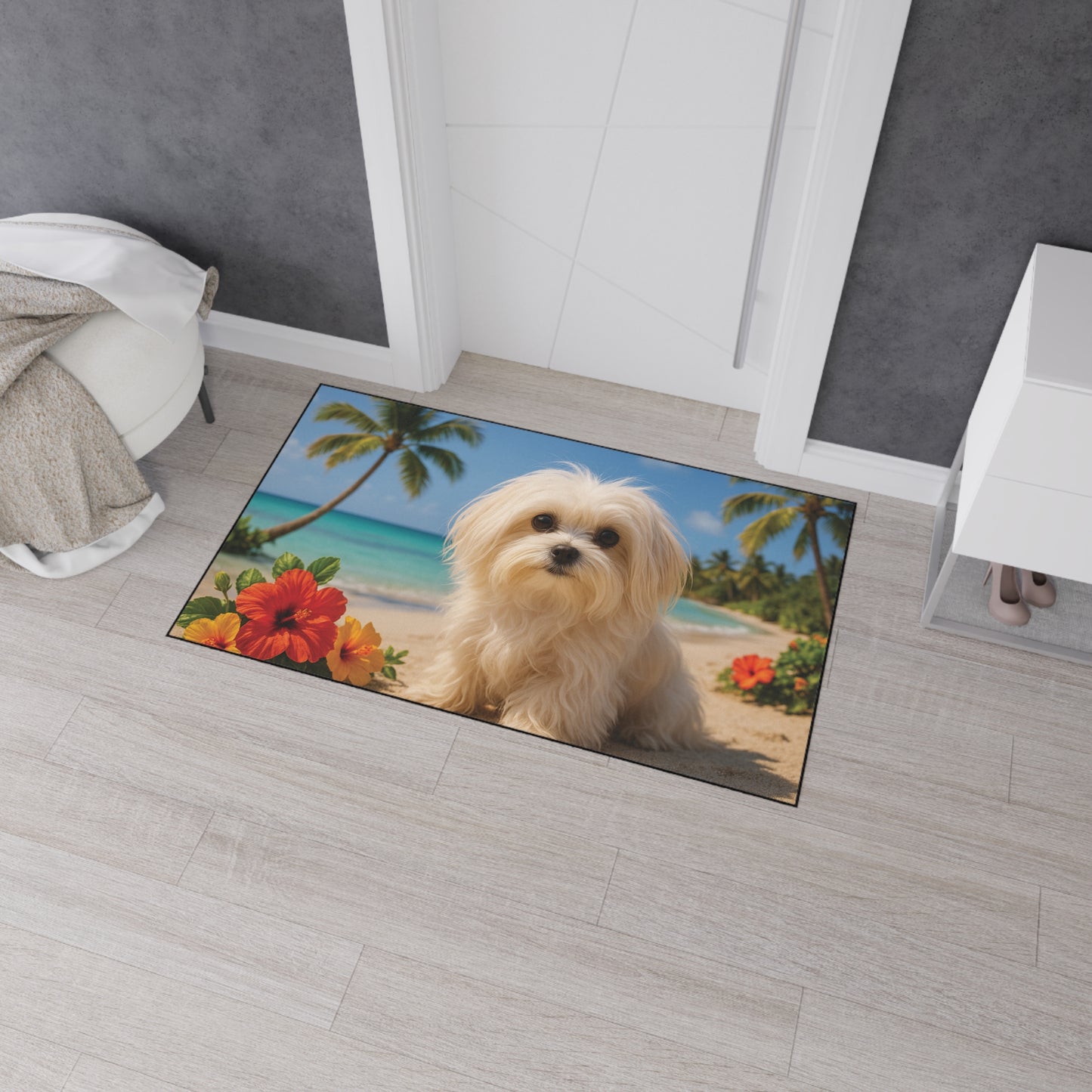 Heavy Duty Floor Mat, 5 Sizes – Tropical Area Rug for Home Décor / Puppy Ariel