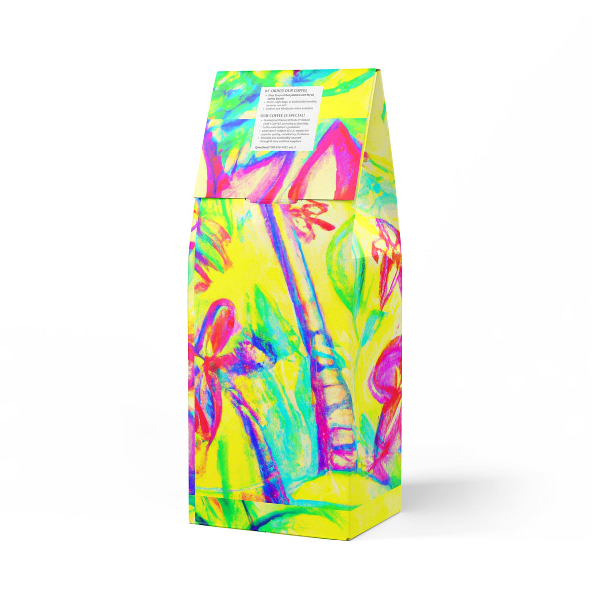 Midnight Surf Blend™ (Medium-Dark Roast) Specialty Grade Craft Coffee / Tropical Doodles, Yellow