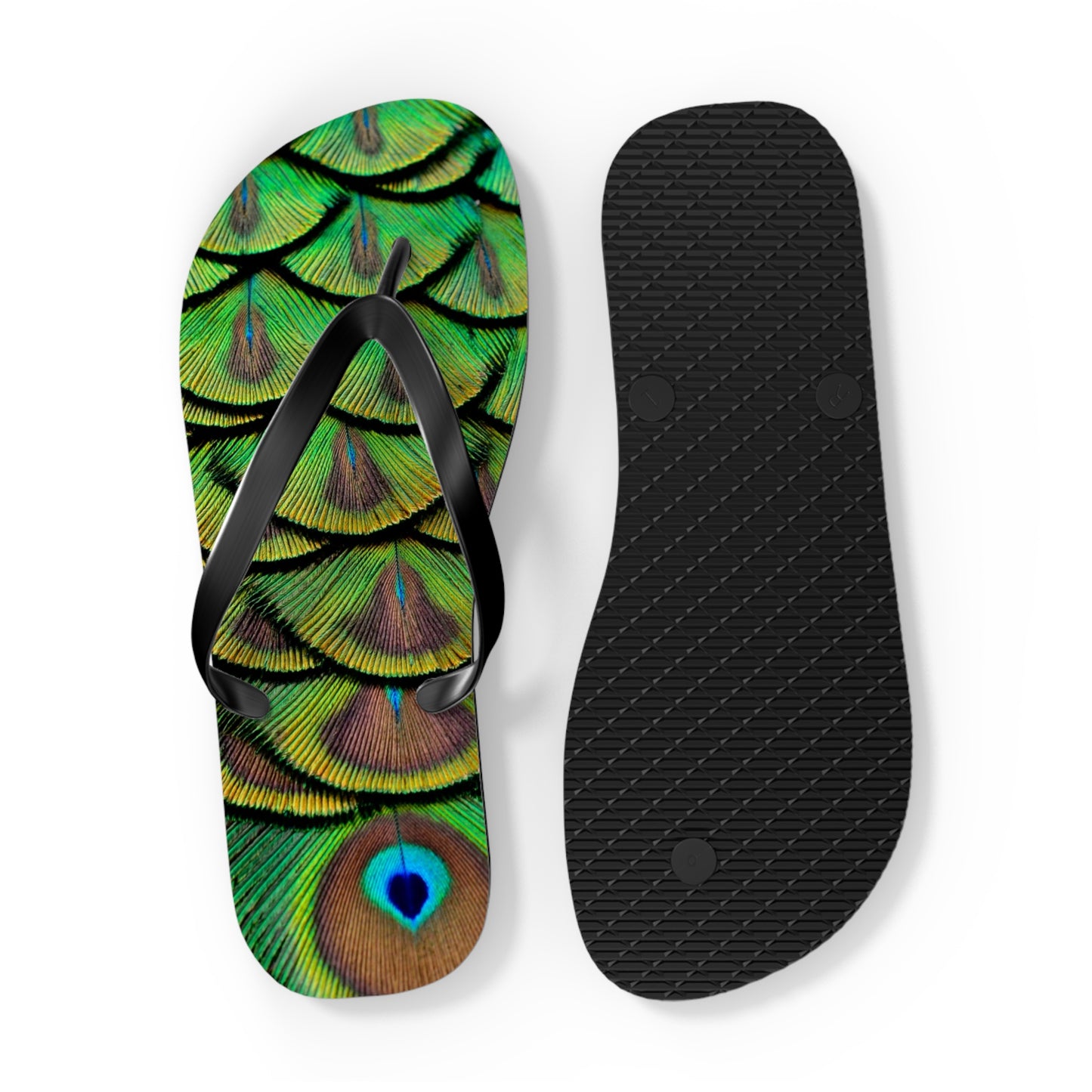 Flip Flops - Brilliant Green Peacock Feathers