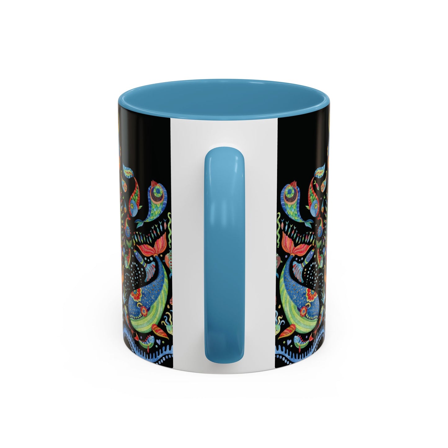 Mermaid Kingdom/Black, Coffee Mug, 8 Colors - Fun Tropical Drinkware for Beach Vibes