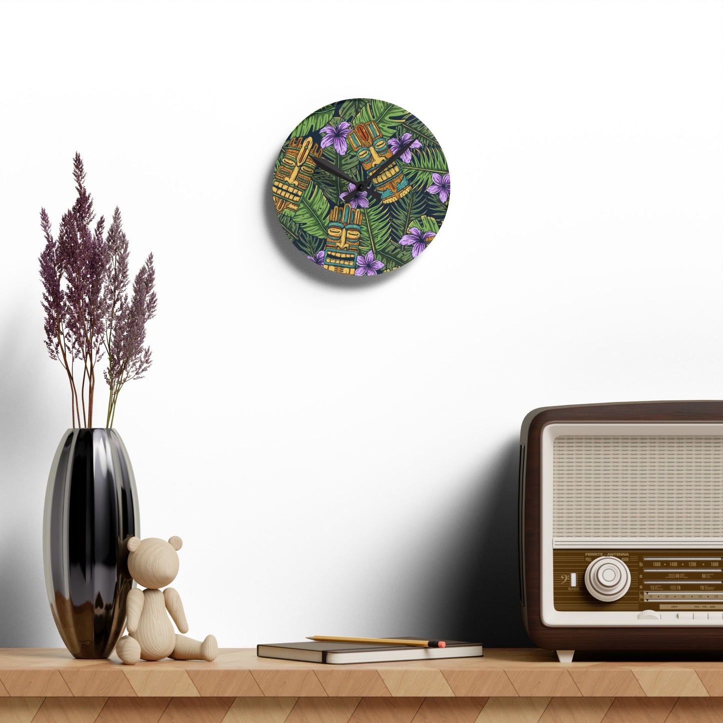 Acrylic Wall Clock, Tiki Purple Greenery