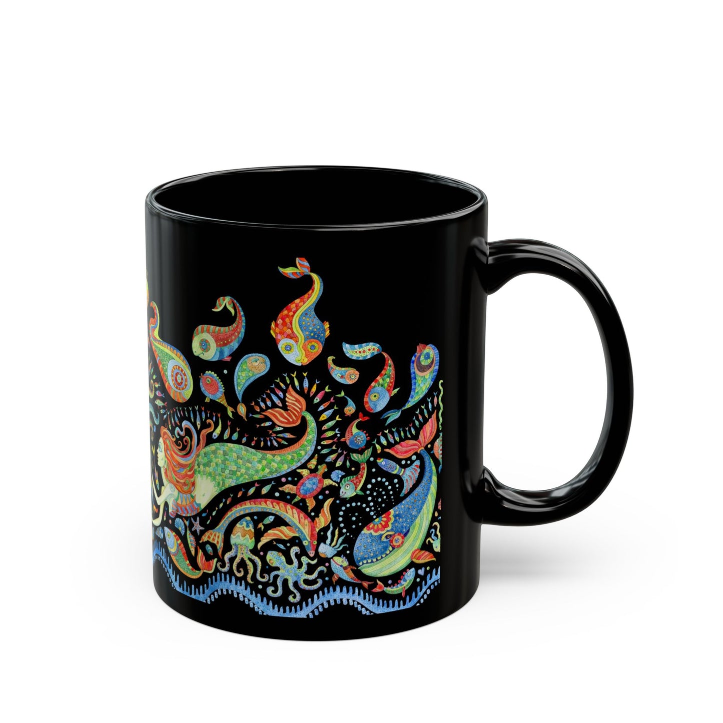 Mermaid Kingdom/Midnight, Black Coffee Mug