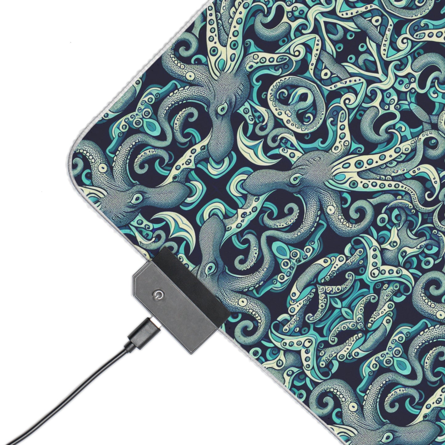 LED Gaming Mouse Pad With Vibrant RGB Lighting, 4 Sizes / Twisted Aqua Octopus