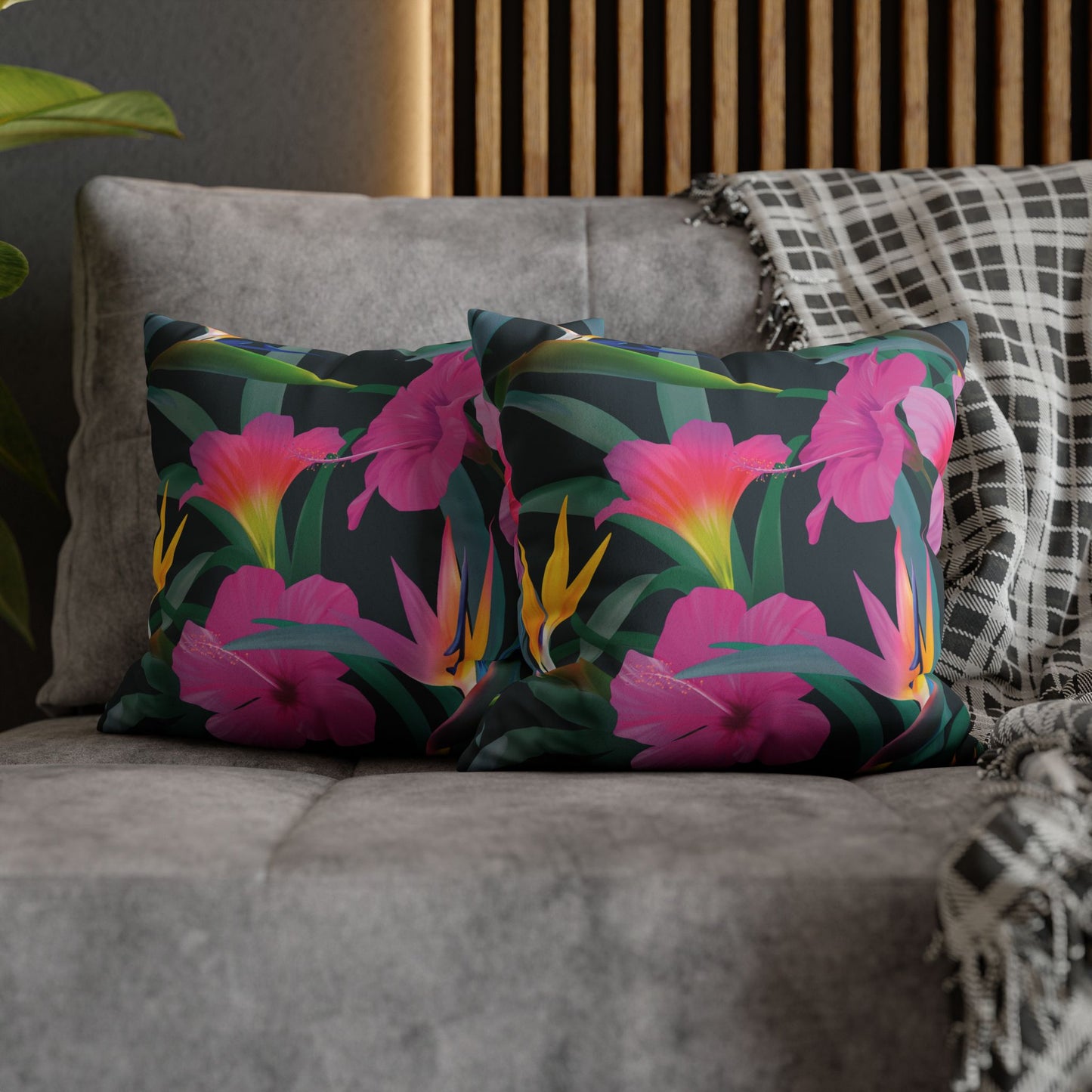 Faux Suede Square Pillowcase - Tropical Floral Beauties