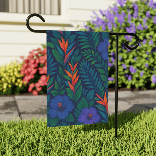 Tropical Garden Flag - Perfect for Outdoor Decor / Midnight Flowers, Navy