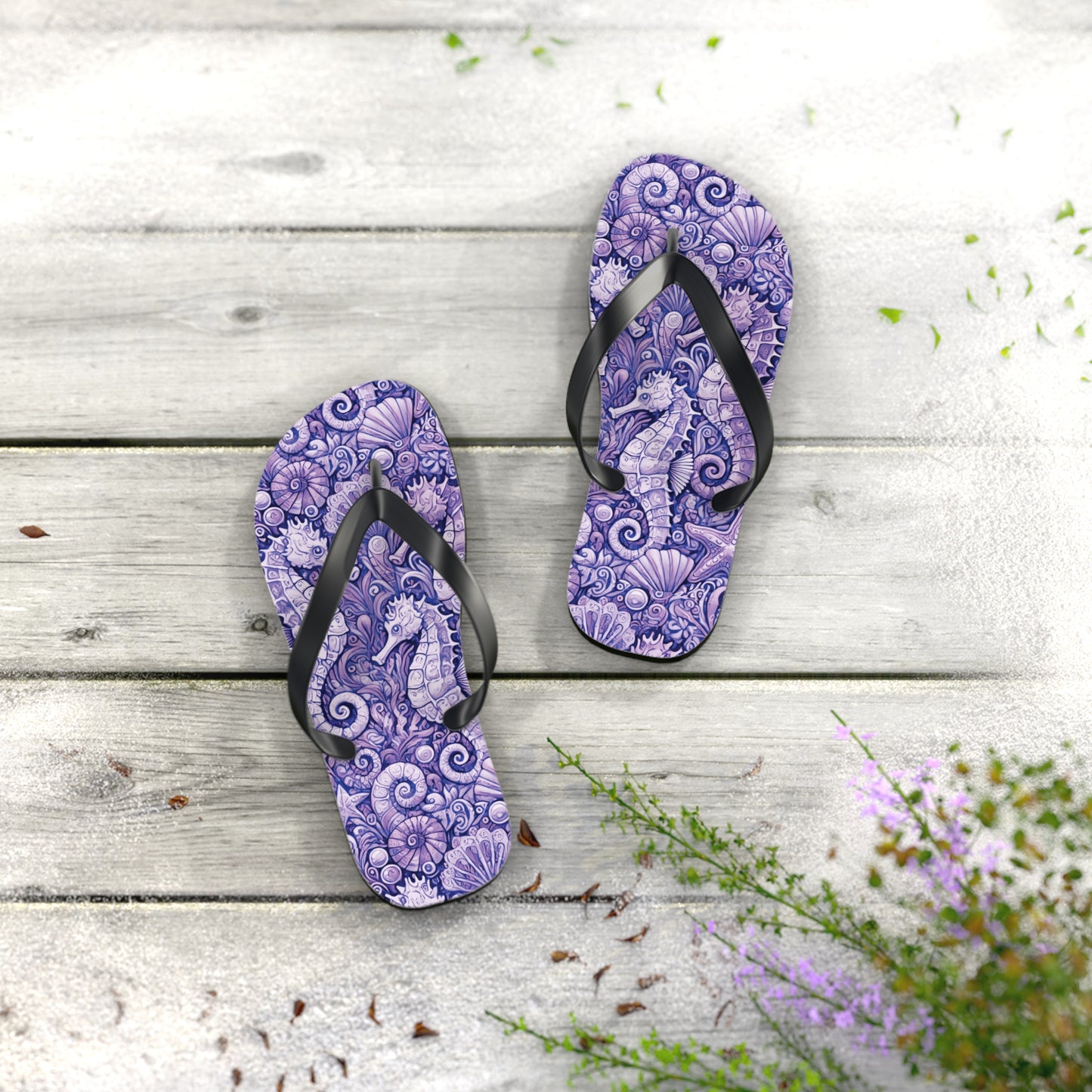 Flip Flops - Seahorses/Amethyst
