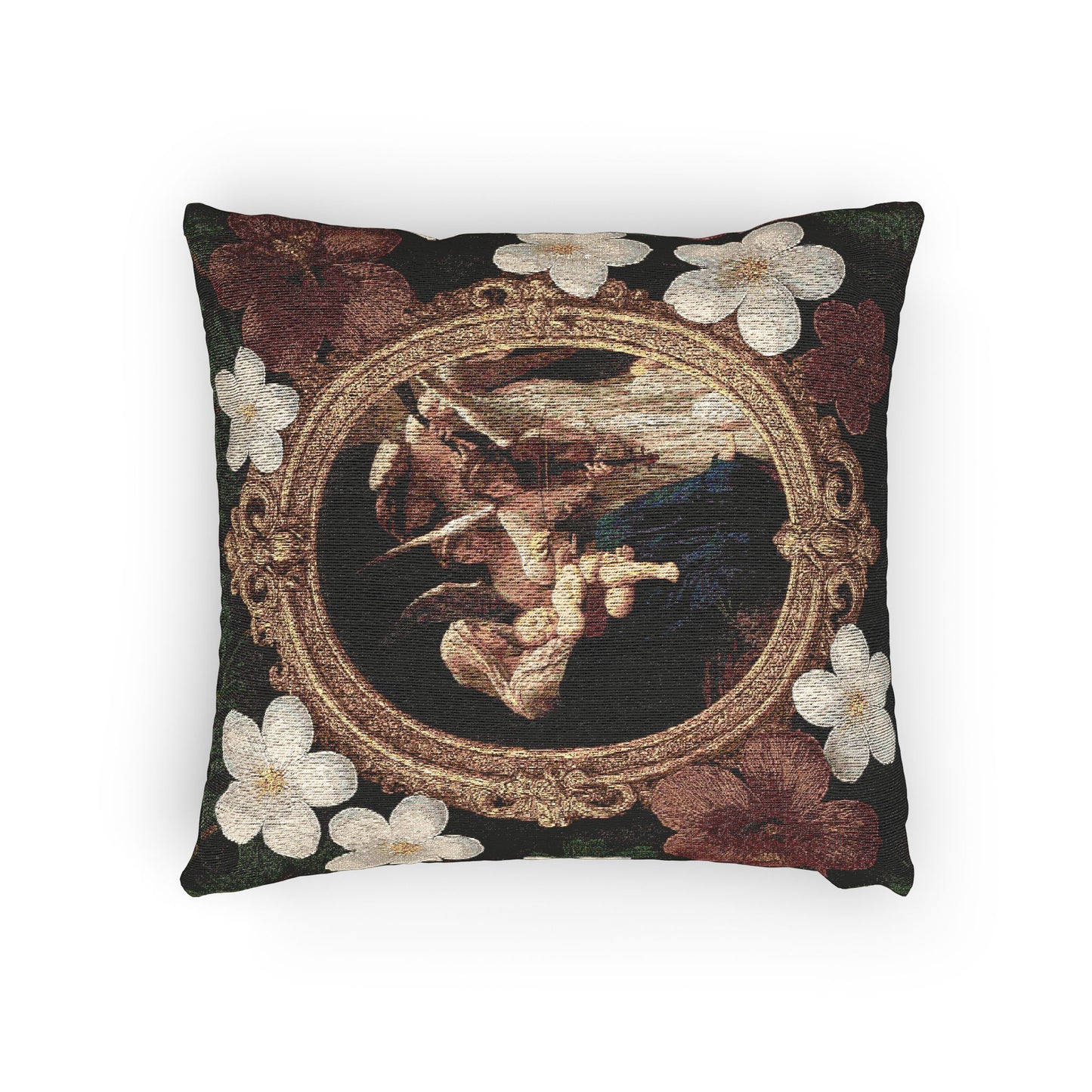 Religious Woven Pillow, 17"W x 18"L - Floral Maria and Child Design / Song of the Angels