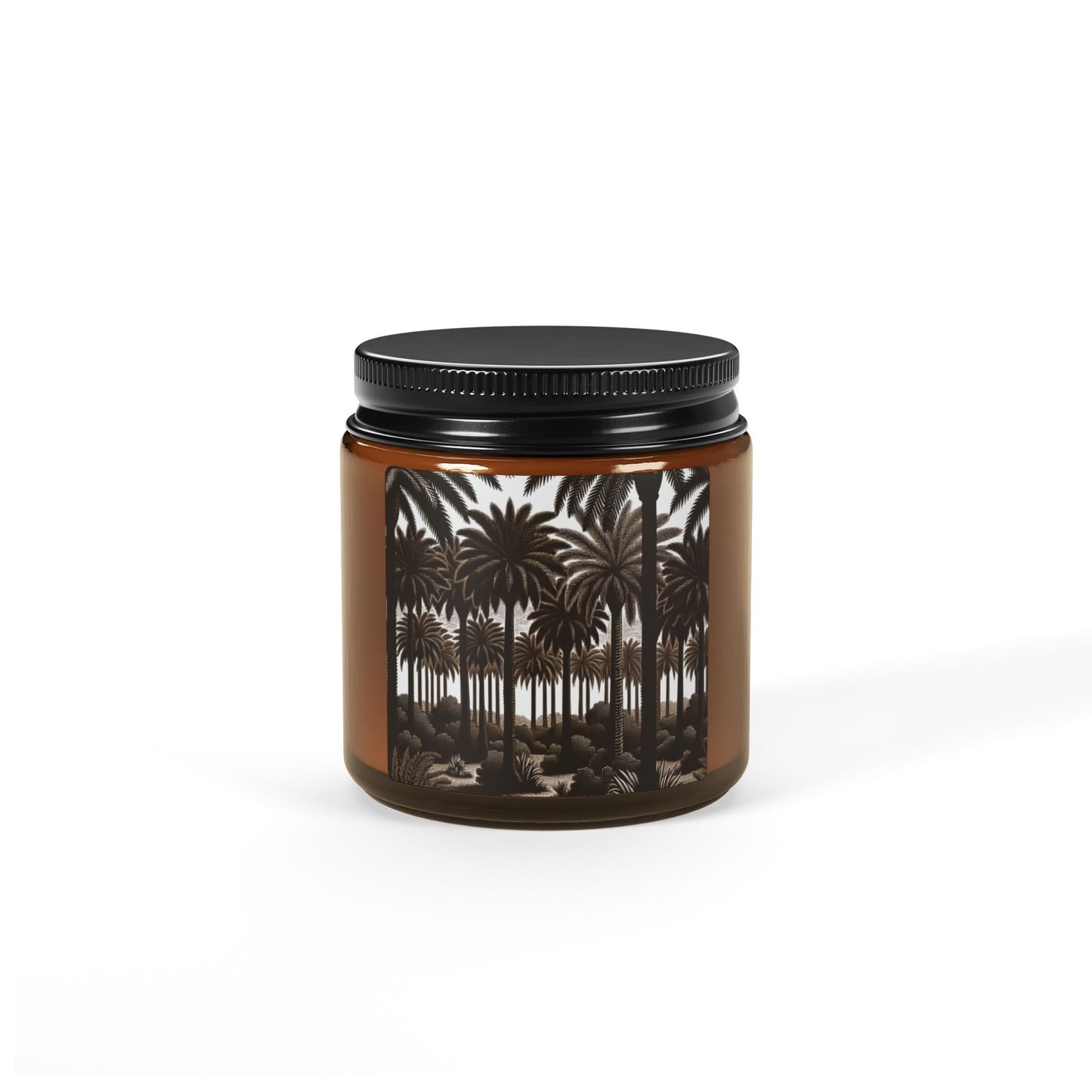 Scented Soy Candle (Multi-Size, Amber Jar) - Woodcut Palm Grove