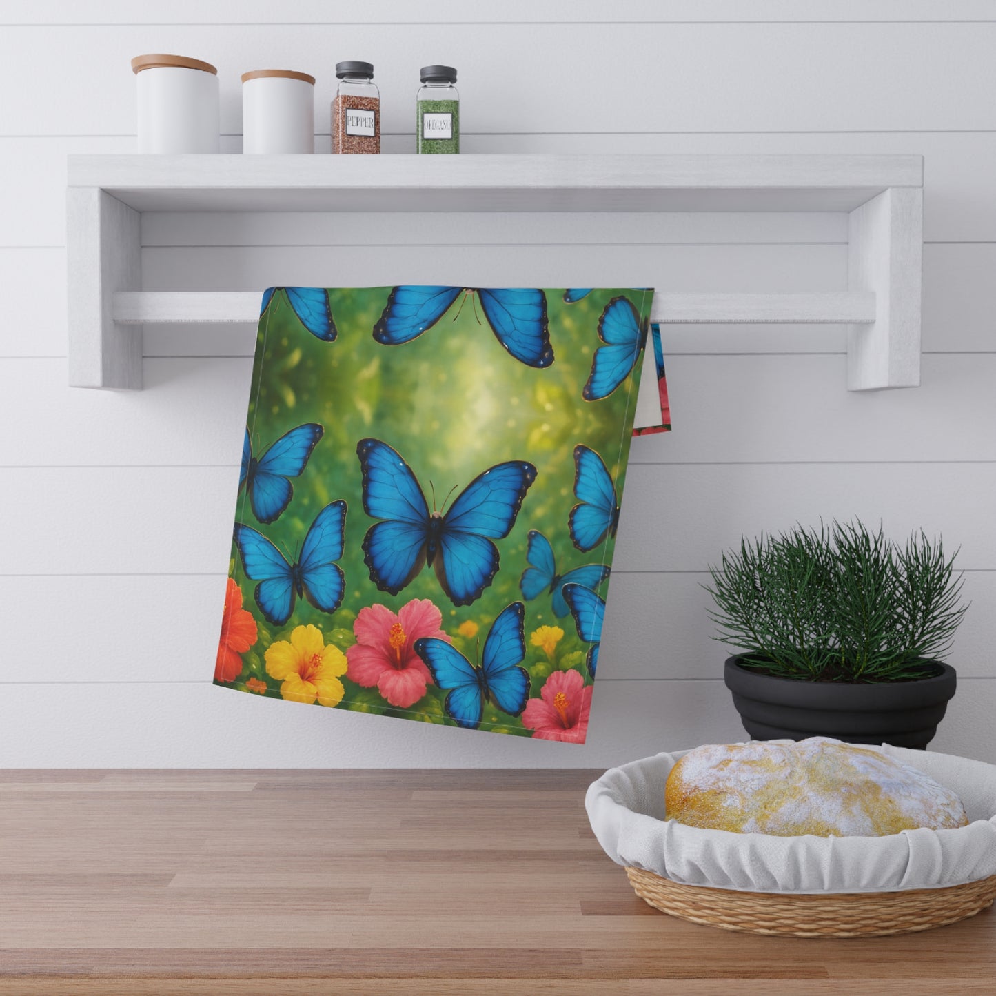 Tropical Tea Towels – Paradise Kitchen Decor / Morpho Butterflies Flight