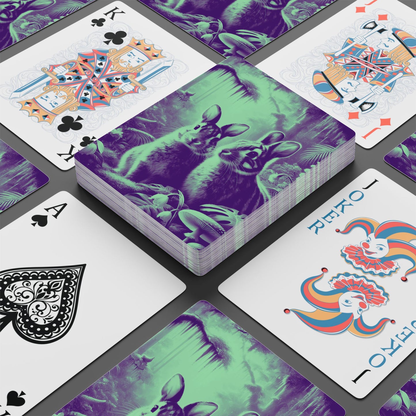 Poker Playing Cards -  Tropical Sumatran Rabbits/Minty