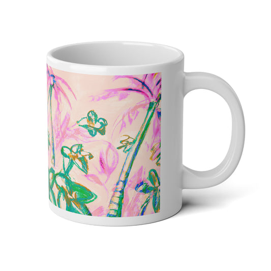 Jumbo Mug, 20oz, Tropical Doodles, Pink | Tropical Coffee Cup