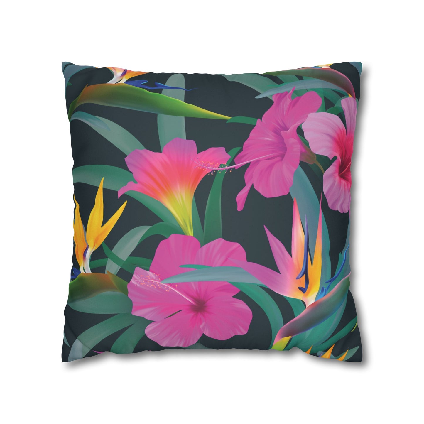 Faux Suede Square Pillowcase - Tropical Floral Beauties