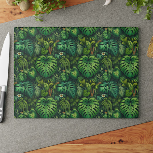 Glass Cutting Board, 2 sizes - Rainforest Greenery