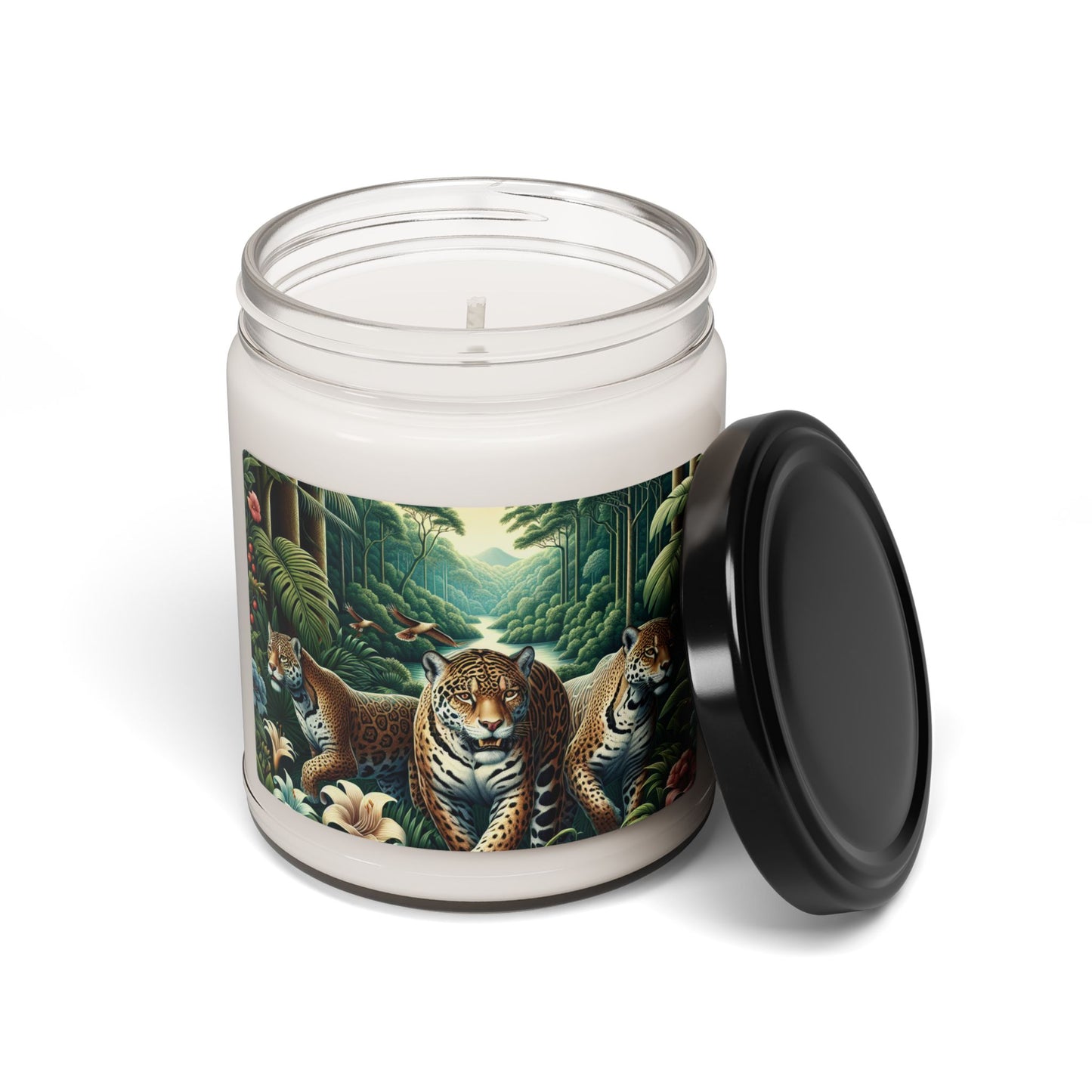 Tropical Jungle Jaguars Scented Soy Candle - 9oz with Big Cat Design