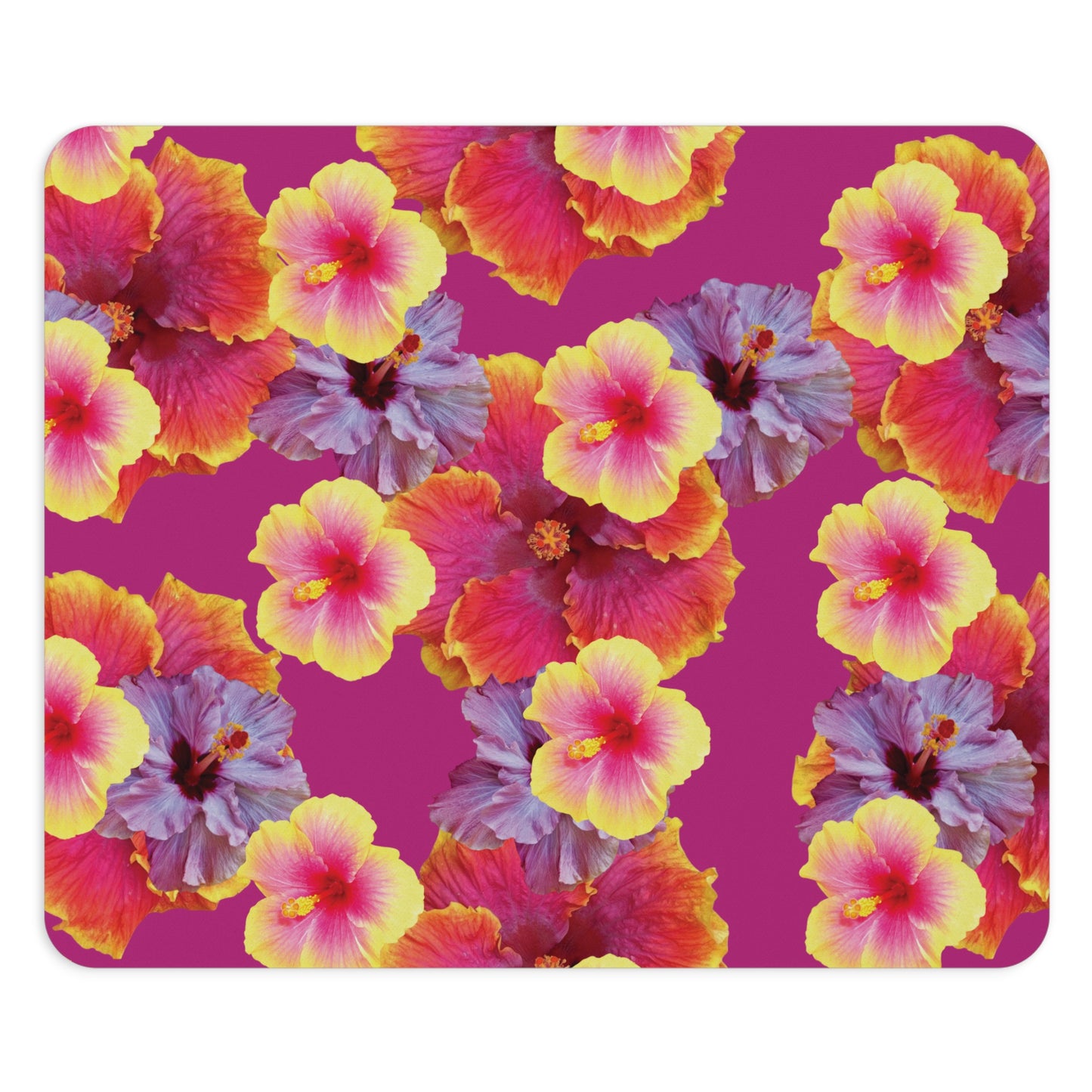 Tropical Mouse Pad, 2 Shapes - Floral Vibes for Home Office & Gamer / Hibiscua Mix, Pink