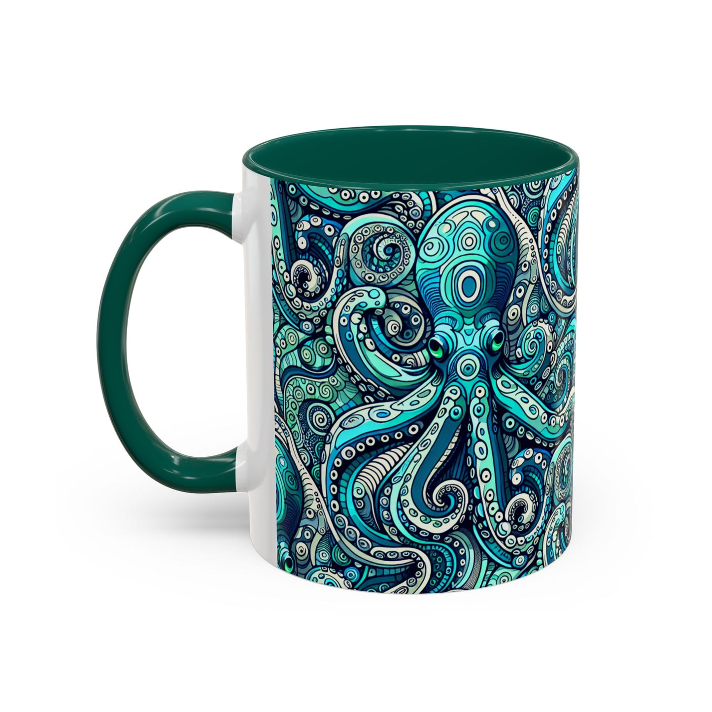 Accent Color Coffee Mug, Many Colors - 11oz & 15oz / Aqua Octopus