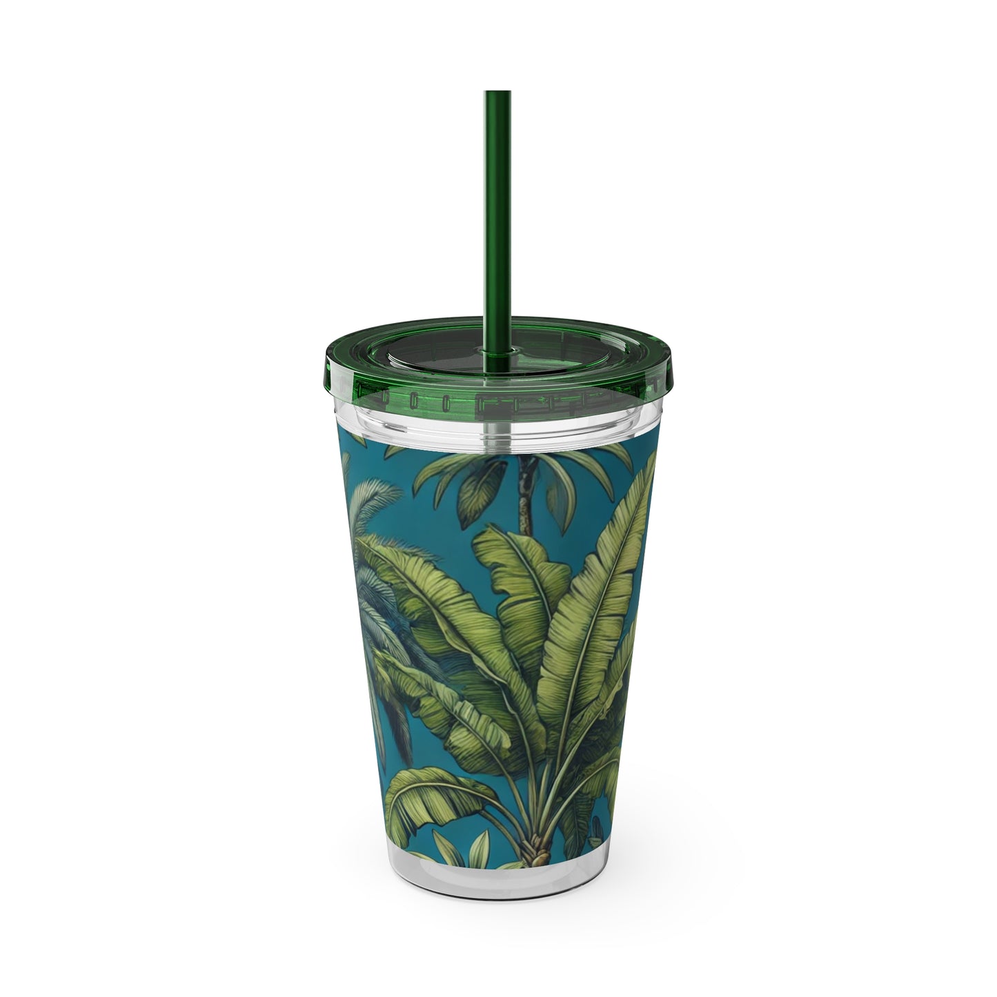 Tropical Tumbler with Straw | 16oz Colorful Travel Cup / Tropical Fruit Blue