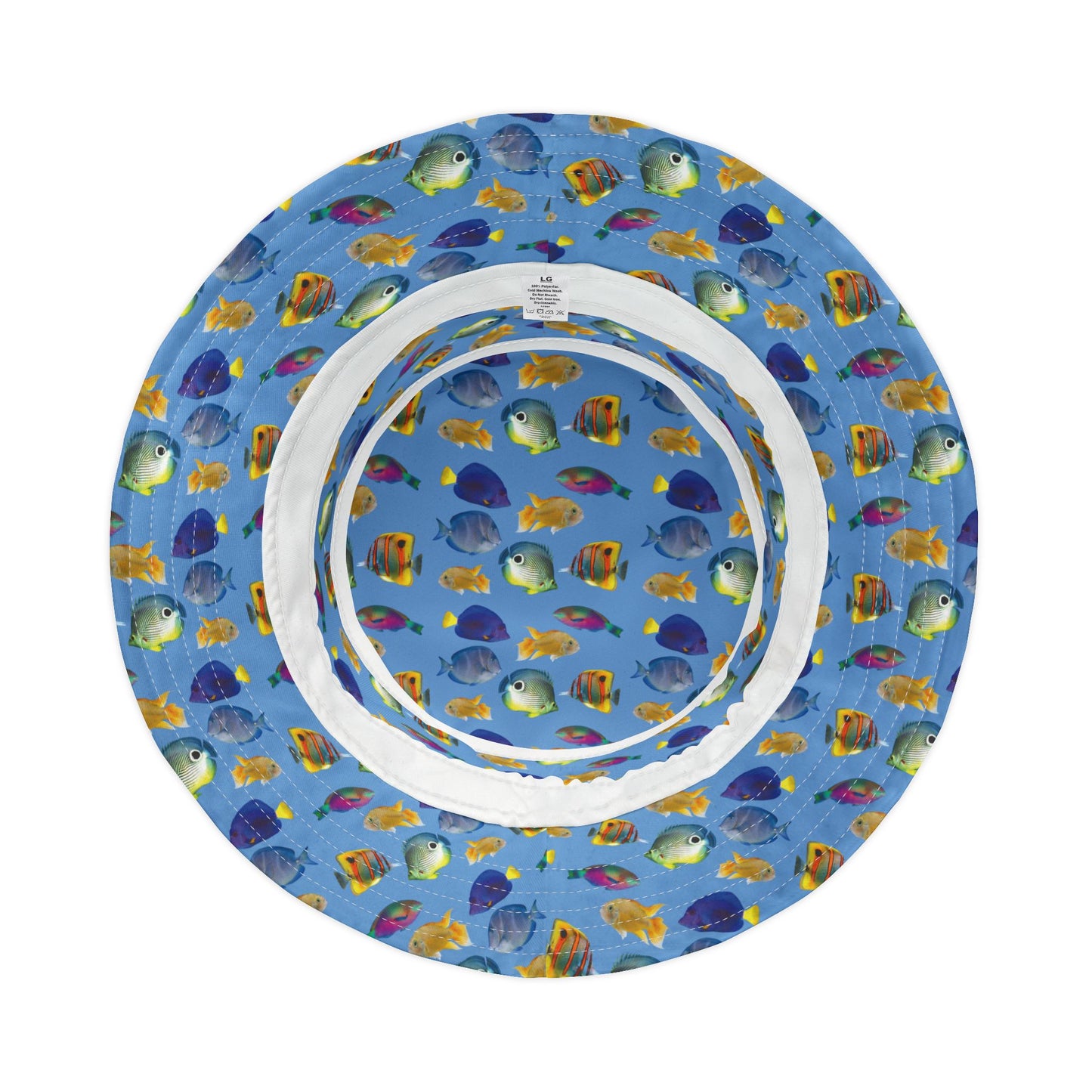 Tropical Polyester Bucket Hat, 2 Sizes - School of Fish / Light Blue