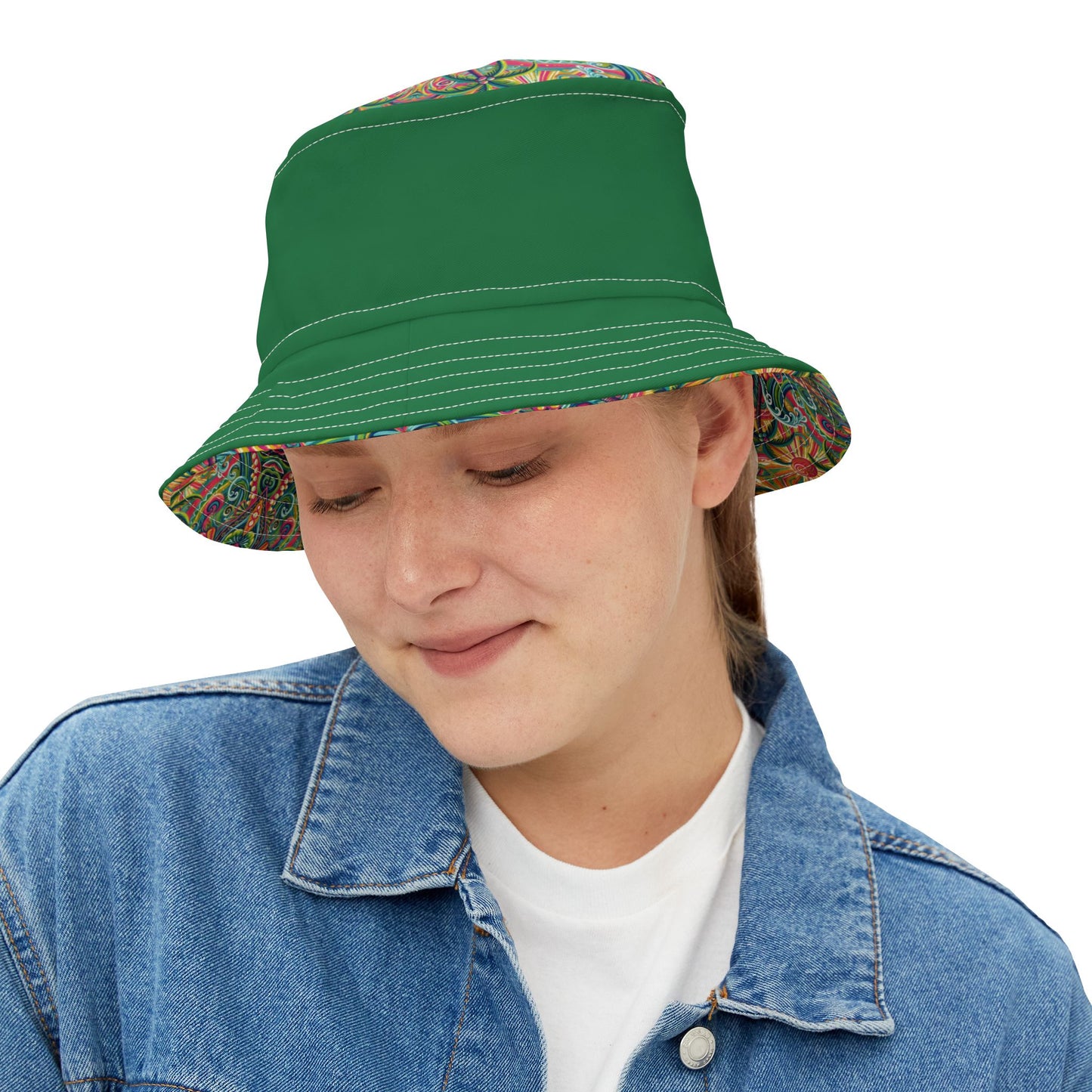 Tropical Polyester Bucket Hat, 2 Sizes - Kaleido Bay/Green