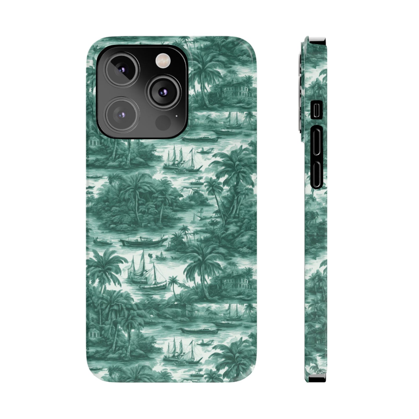 Slim Phone Cases - Tropical Toile #1, evergreen