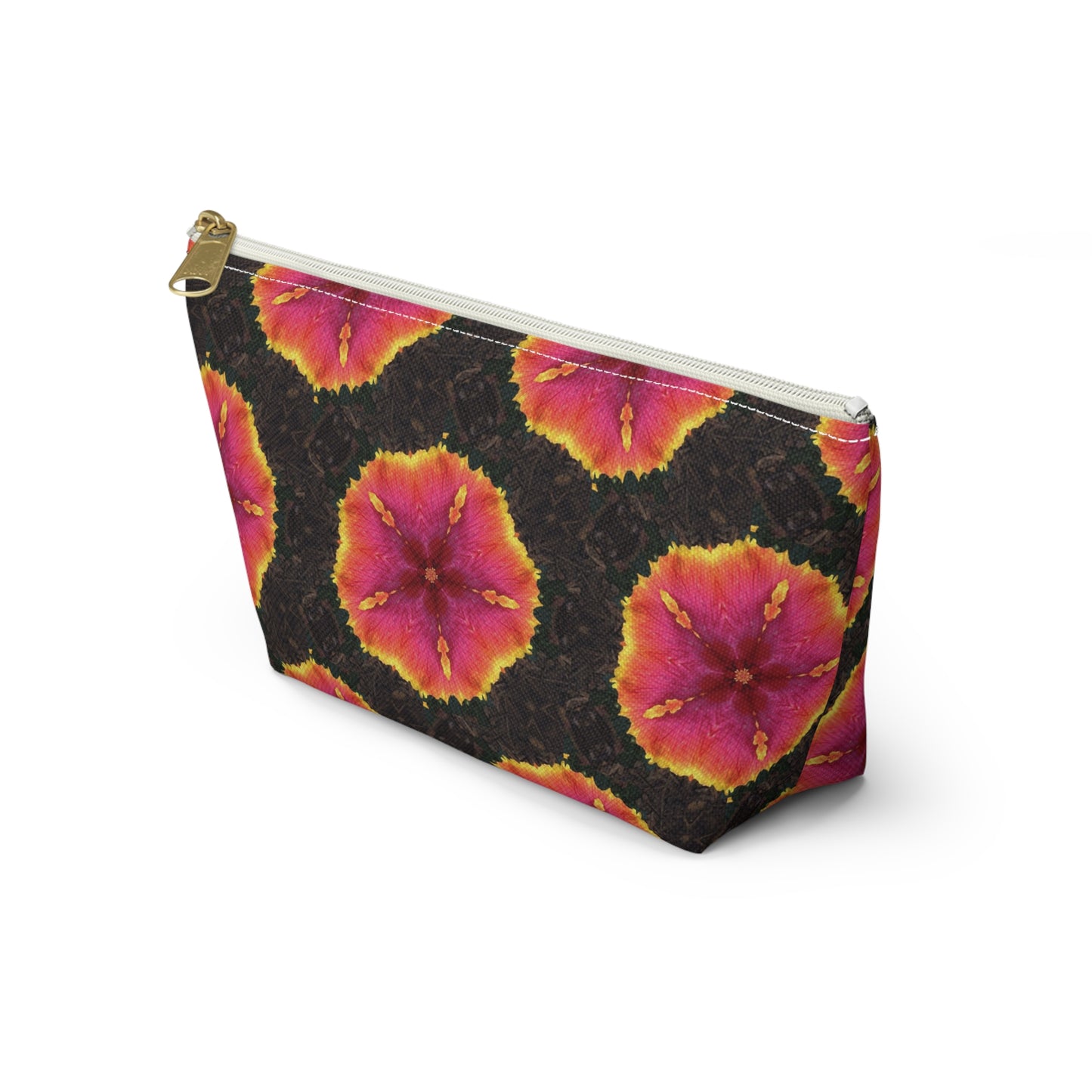 Tropical Accessory Pouch, 2 sizes | Makeup Bag | Perfect for Travel & Everyday Use / Hibiscus Kaleidoscope, Black