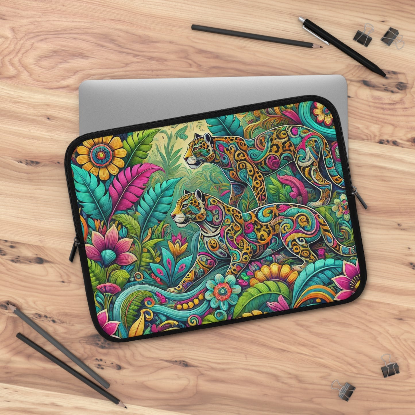 Tropical Laptop Sleeve, 5 Sizes - Perfect for Rainforest Lovers & Students / Jaguar Pop
