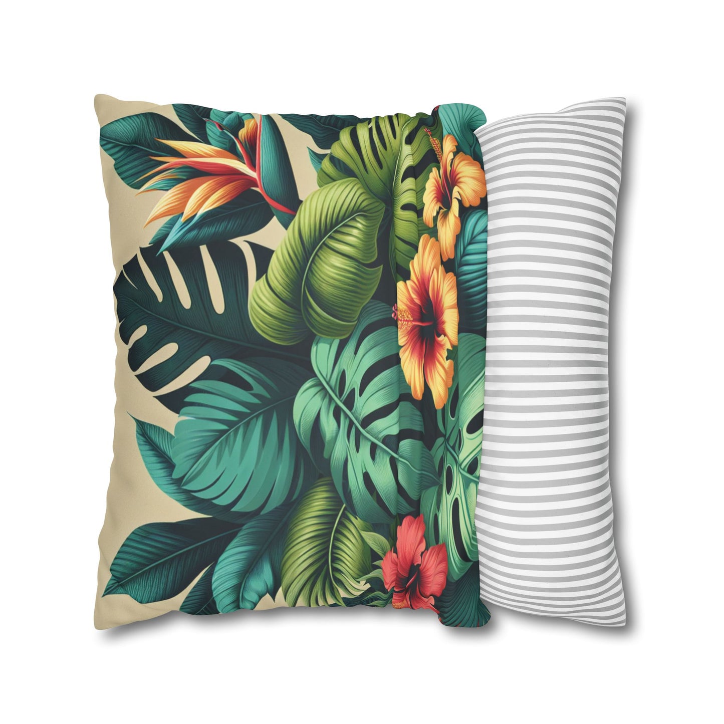 Faux Suede Square Pillowcase - Exotic Flora