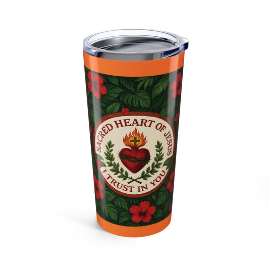 Religious 20oz Tropical Glossy Tumbler - Sacred Heart of Jesus Prayer, Crusta Lt. Orange