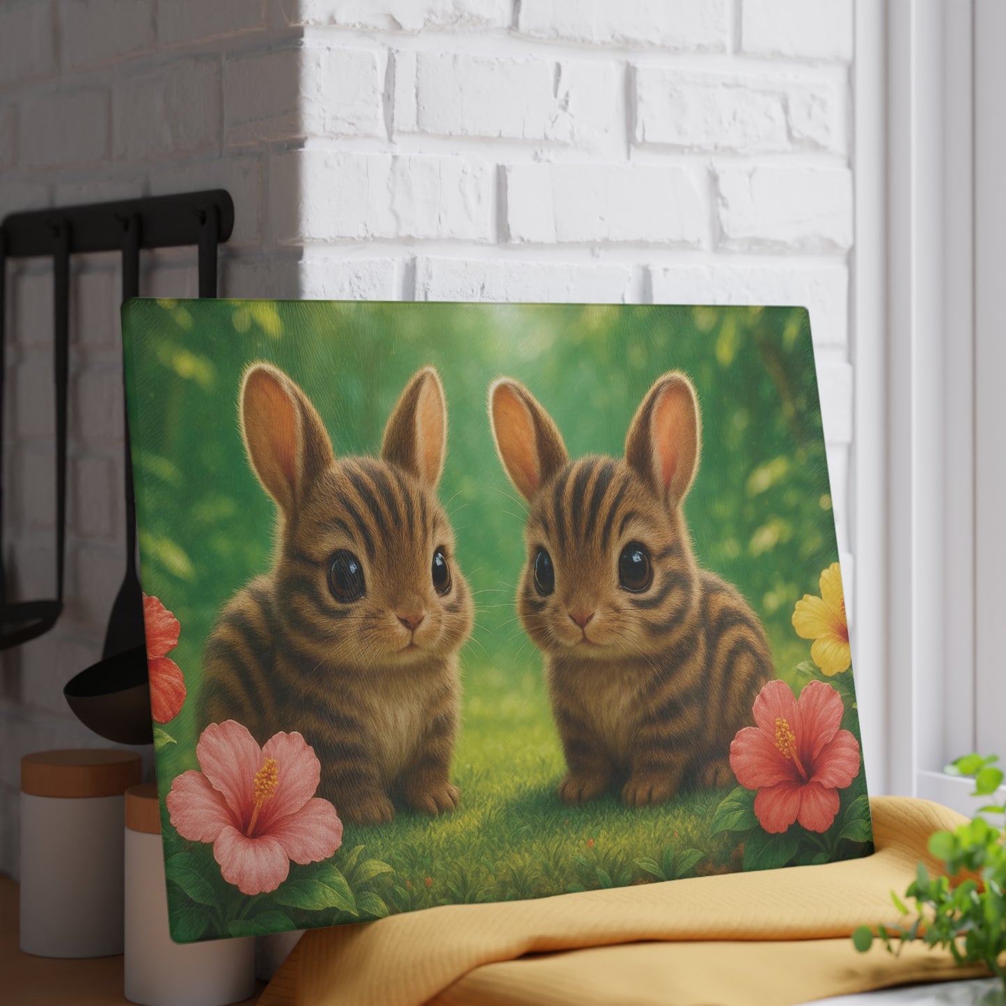 Glass Cutting Board, 2 sizes - Baby Sumatran Rabbits