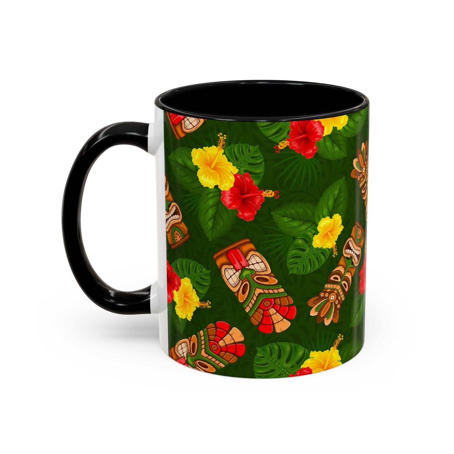 Accent Coffee Mug (11, 15oz), 8 Colors - Tiki Hibiscus Garden