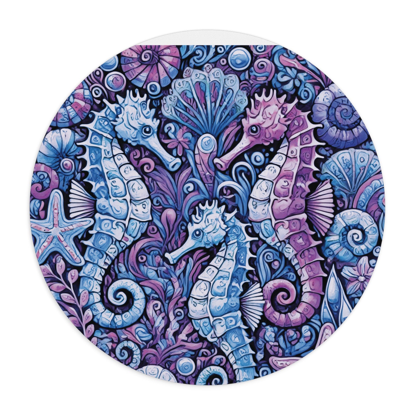 Tropical Mouse Pad, 2 Shapes - Beach Vibes for Home Office & Gamer / Seahorse Trio, Blue