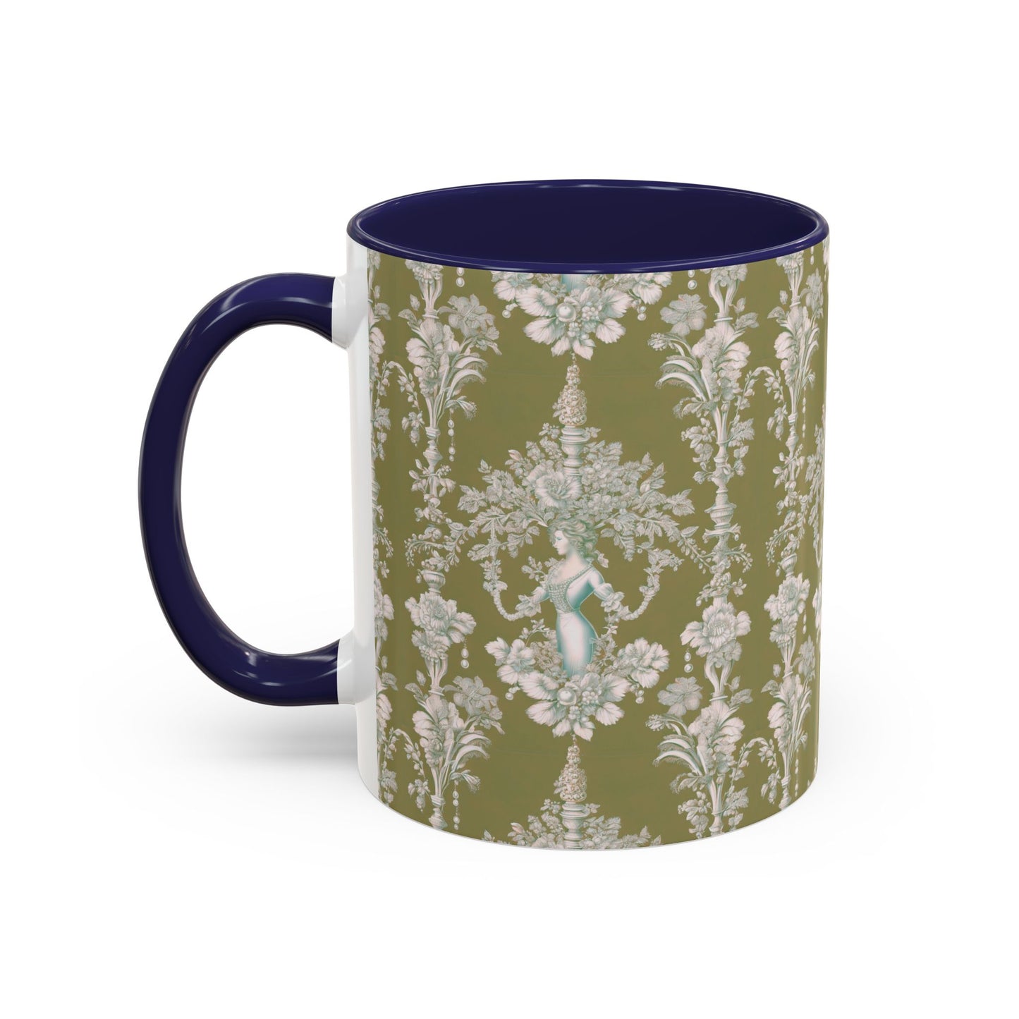 Accent Coffee Mug (11, 15oz), Pearl Lady Toile/Highborn Greren Repeat, Various Colors