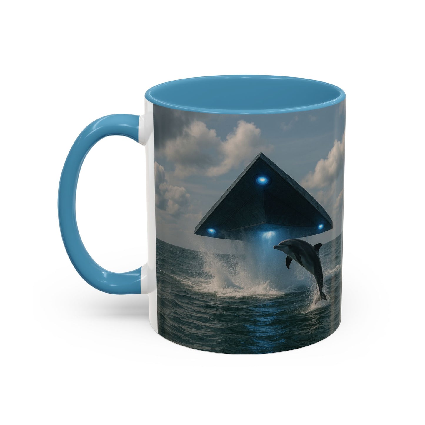 Accent Coffee Mug (11, 15oz), 8 Colors - UFO and Dolphin