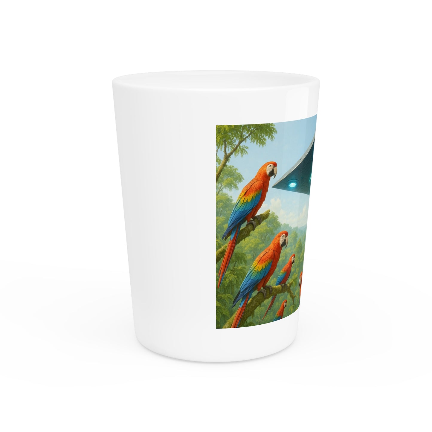 Shot Glass - UFO and Macaws
