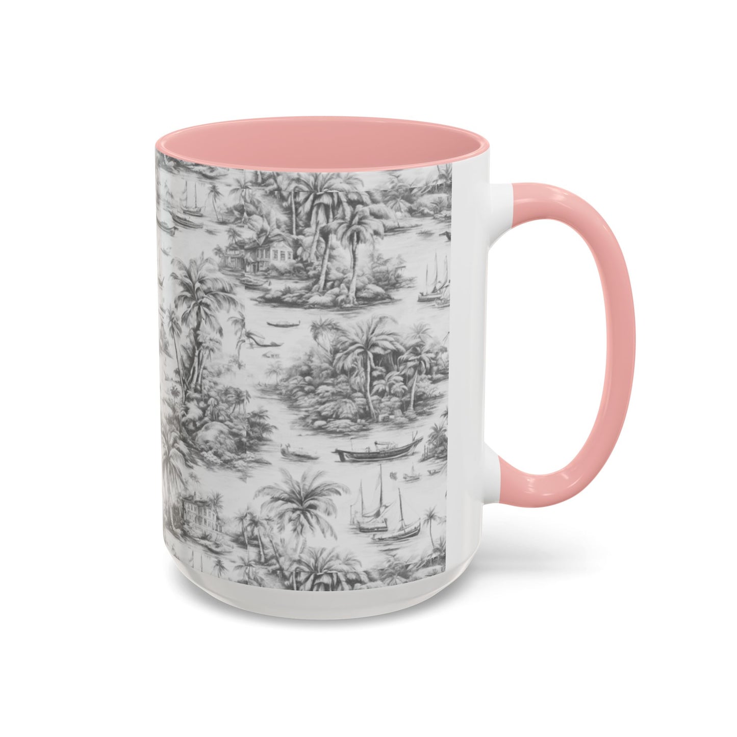 Accent Coffee Mug (11, 15oz), 8 Colors - Tropical Toile #1, soft black