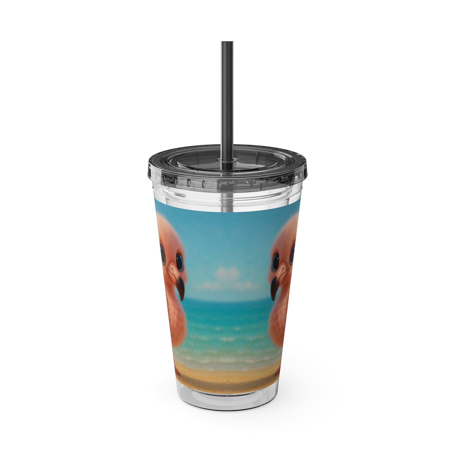 Tropical Tumbler with Straw | 16oz Colorful Travel Cup / Baby Flamingo
