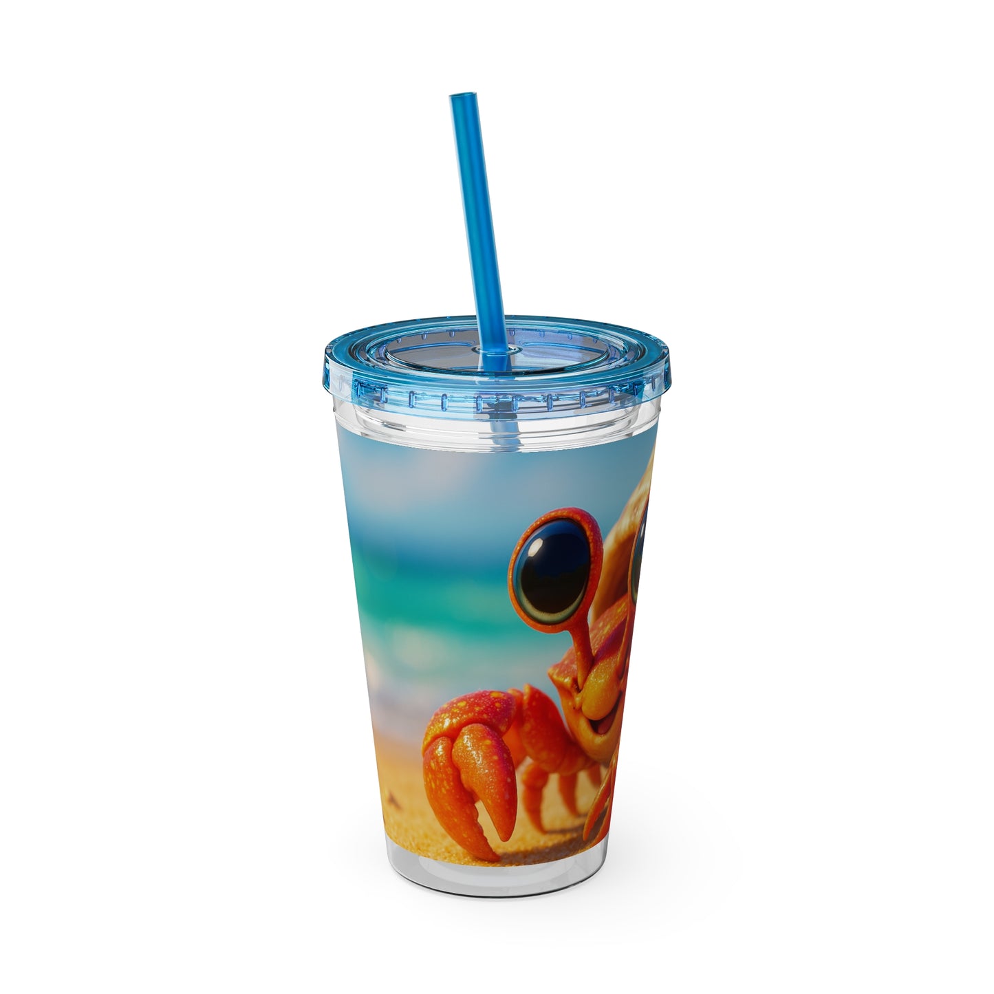 Tropical Tumbler with Straw | 16oz Colorful Travel Cup / Baby Hermit Crab
