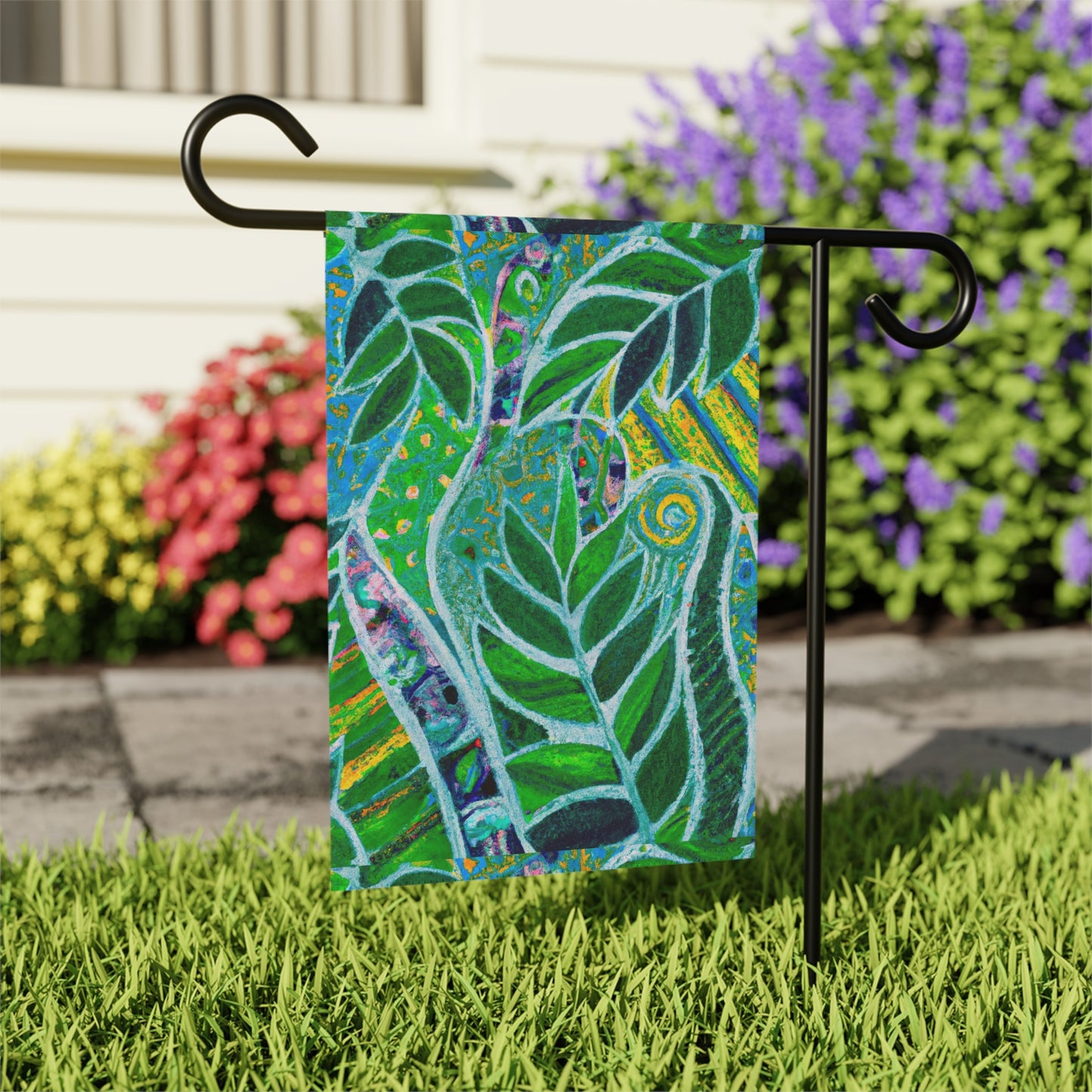 Tropical Garden Flag  - Perfect for Outdoor Decor / Rainforest Amazon Whimsy, Green