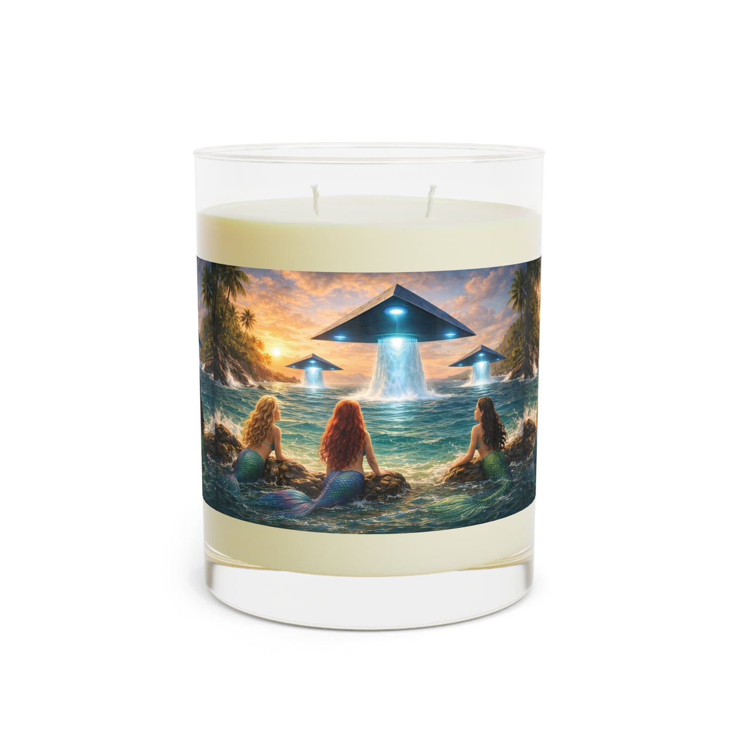 UFOs & Mermaid Scented Candle - 11oz Full Glass, Tropical Decor