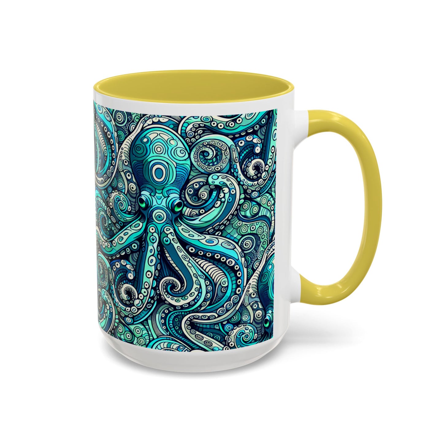 Accent Color Coffee Mug, Many Colors - 11oz & 15oz / Aqua Octopus