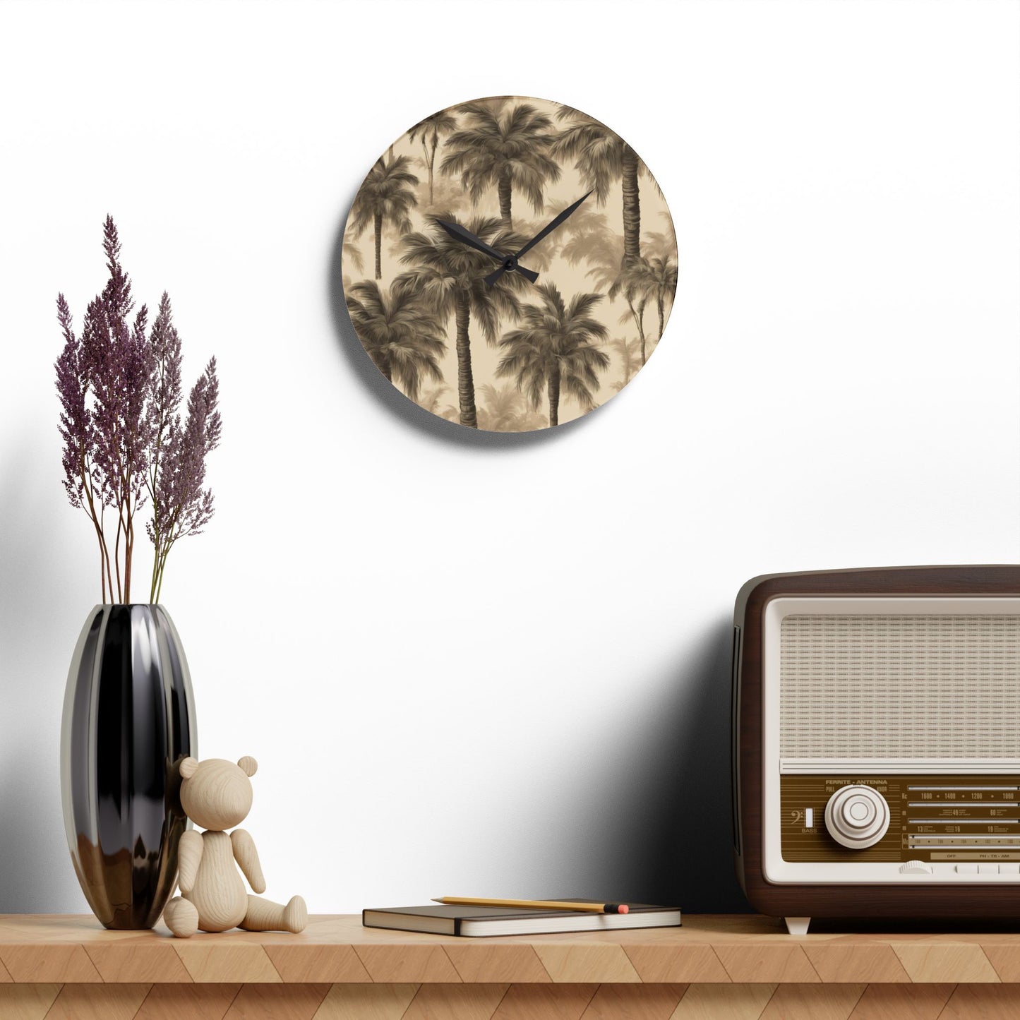 Acrylic Wall Clock, Lisa's Fluffy Palms, 4 Variants